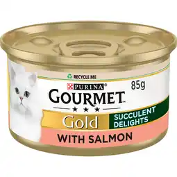 Tesco Gourmet Gold Succulent Delights Cat Food With Salmon 85G offer