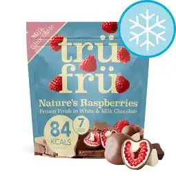 Tesco trüfrü Raspberries In White & Milk Chocolate 200g offer