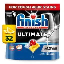 Tesco Finish Ultimate All In One 32 Dishwasher Tablets Lemon 412.8g offer