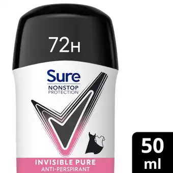 Tesco Sure 72h Nonstop Protection Invisible Pure Antiperspirant Deodorant 50ml offer
