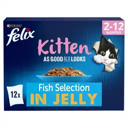 Tesco Felix As Good As it Looks Kitten Fish in Jelly Wet Cat Food 12x85g offer