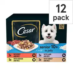 Tesco Cesar Senior Wet Dog Food Pouches Mixed in Jelly 12x100g offer