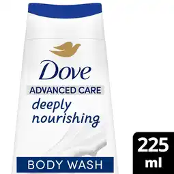 Tesco Dove Deeply Nourishing 24hr Moisturisation Advanced Care Body Wash Shower Gel 225ml offer
