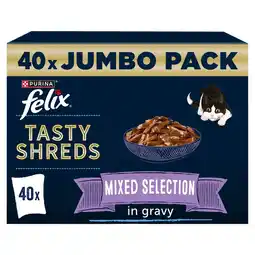 Tesco Felix Tasty Shreds Cat Food Mixed Selection In Gravy 40X80g offer