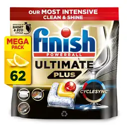 Tesco Finish Ultimate Plus All In One Dishwasher Tablets - Lemon 62 Pack 756.4g offer