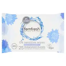 Tesco Femfresh 0% Sensitive Wipes 25 Pack offer