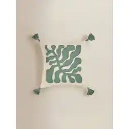 Asda George Home Green & Natural Leaf Motif Cushion with Tassels offer