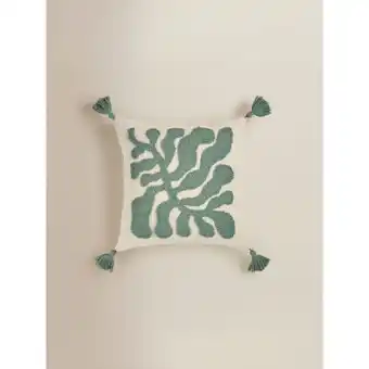 Asda George Home Green & Natural Leaf Motif Cushion with Tassels offer
