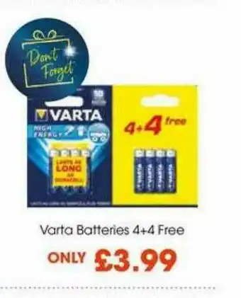 Centra Varta Batteries 4+4 Free offer