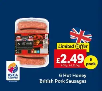 Lidl 6 Hot Honey British Pork Sausages offer