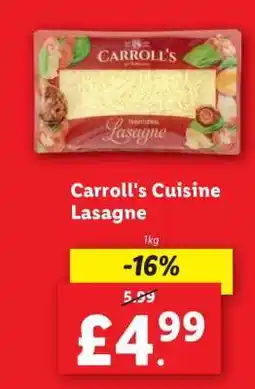 Lidl Carroll’s Cuisine Lasagne offer