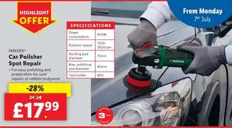 Lidl PARKSIDE Car Polisher Spot Repair offer