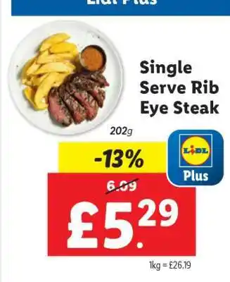Lidl Single Serve Rib Eye Steak offer