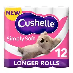 Tesco Cushelle Simply Soft Toilet Rolls 12 Rolls 50% More Sheets offer