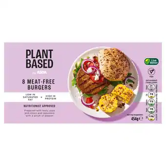 Asda Plant Based by ASDA 8 Meat-Free Burgers 454g offer