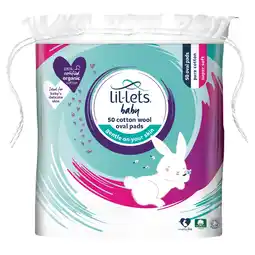 Tesco Lil-Lets Baby Cotton Wool Oval Pads 50 Pack offer
