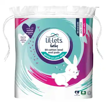 Tesco Lil-Lets Baby Cotton Wool Oval Pads 50 Pack offer