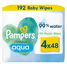 Tesco Pampers Harmonie Aqua Baby wipes 4x48 Pack (192 wipes) offer
