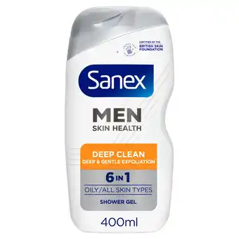 Tesco Sanex Men Skin Health Deep Clean 6In1 Shower Gel Body Wash 400Ml offer