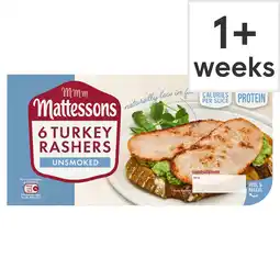 Tesco Mattessons 6 Unsmoked Turkey Rashers 150g offer