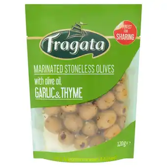 Tesco Fragata Marinated Stoneless Olives with Olive Oil, Garlic & Thyme 120g offer