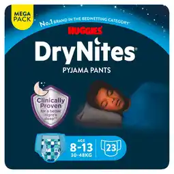 Tesco Huggies DryNites Bedwetting Pyjama Nappy Pants Boy 8-13Yr x 23 offer