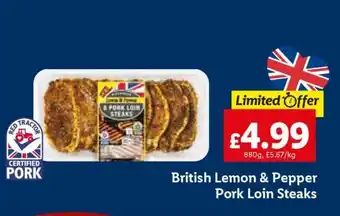 Lidl British Lemon & Pepper Pork Loin Steaks offer