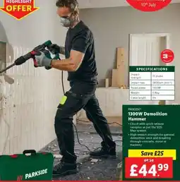 Lidl PARKSIDE 1300W Demolition Hammer offer