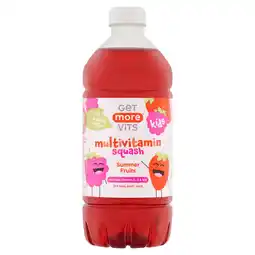 Tesco Get More Vits Kids Multivitamin Squash Summer Fruits 750ml offer