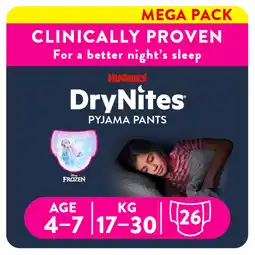 Tesco Huggies Drynites Pyjama Pants Girl 4-7 Years 26 Pack offer