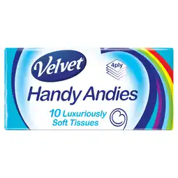 Iceland Velvet Handy Andies 10 Luxurious Pocket Pack Tissues 4 Ply offer