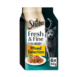Asda Sheba Fresh & Fine Adult Wet Cat Food Chicken & Turkey Jelly 6x50g Pouches offer