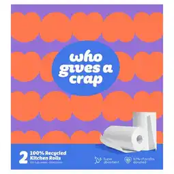 Tesco Who Gives A Crap Big & Strong Kitchen Roll 100 sheets 2 Rolls offer