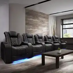 Costco Valencia Tuscany Row of 5 Black Leather Power Reclining Home Theatre Seating offer