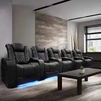 Costco Valencia Tuscany Row of 5 Black Leather Power Reclining Home Theatre Seating offer