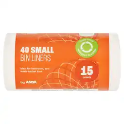 Asda ASDA 40 Small Bin Liners 15 Litres offer
