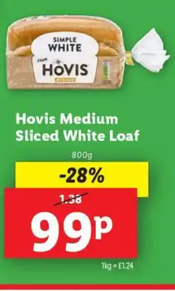 Lidl Hovis Medium Sliced White Loaf offer