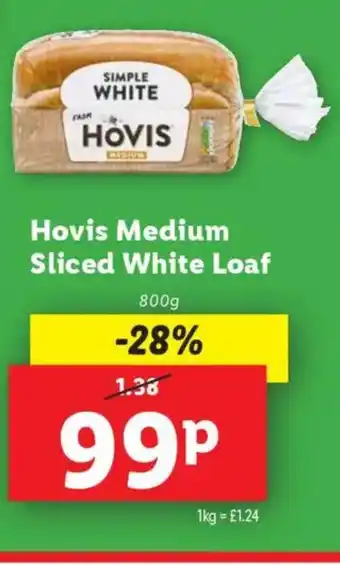 Lidl Hovis Medium Sliced White Loaf offer