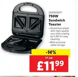 Lidl SILVERCREST® 750W Sandwich Toaster offer
