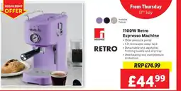 Lidl 1100W Retro Espresso Machine offer