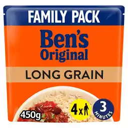 Tesco Bens Original Long Grain Microwave Rice Family Pack 450g offer