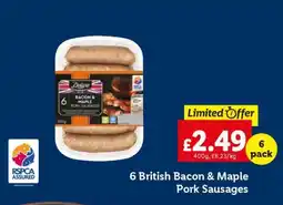 Lidl 6 British Bacon & Maple Pork Sausages offer