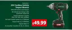 Lidl PARKSIDE 20V Cordless Vehicle Impact Wrench offer