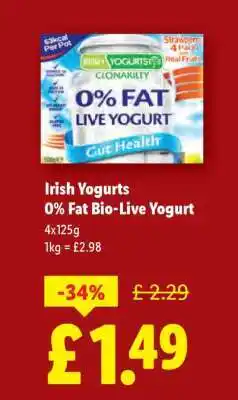 Lidl Irish Yogurts 0% Fat Bio-Live Yogurt offer