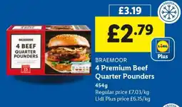Lidl BRAEMOOR 4 Premium Beef Quarter Pounders offer