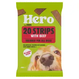 Asda Hero by ASDA 20 Strips With Beef Suitable For All Dogs 200g offer