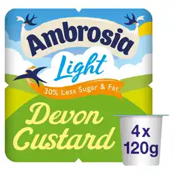 Tesco Ambrosia Ready To Eat Light Devon Custard 4 X 120G offer