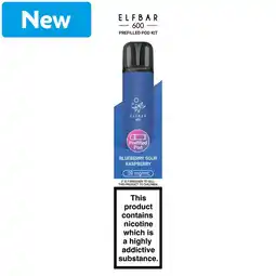 Morrisons Elfbar 600 Rechargeable Prefilled Pod Kit Blueberry Sour Raspberry offer