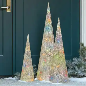 Costco 3ft (91.4cm) Colour Changing Glitter String Cone Trees with 100 LED Lights offer