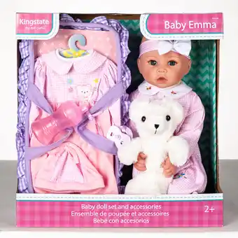 Costco 18 Inch (45.7 cm) Baby Emma Doll With 5 Accessories and Plush Toy Playset (2+ Years) offer
